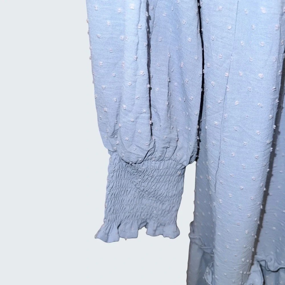 PrettyGarden Blue Swiss Dot Smocked Maxi Dress Long Sleeve Tiered XXL NWT Fairy - Picture 5 of 8